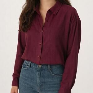 NWT Winsome Apparel Women’s Burgandy Button Down Shirt Size M/L Linen Blend